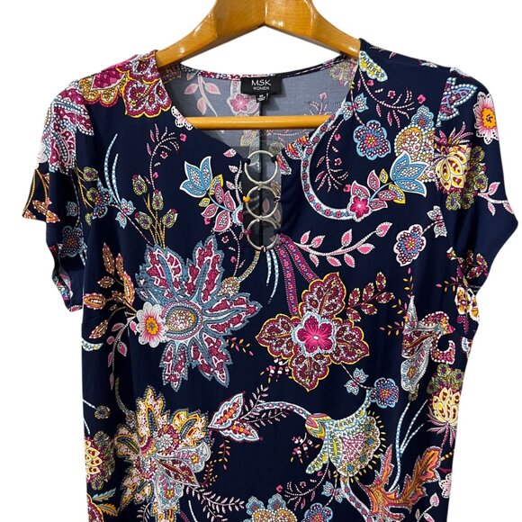 MSK Navy‎ Floral Print Short Sleeve Tunic Shift Dress 3X - Picture 2 of 9